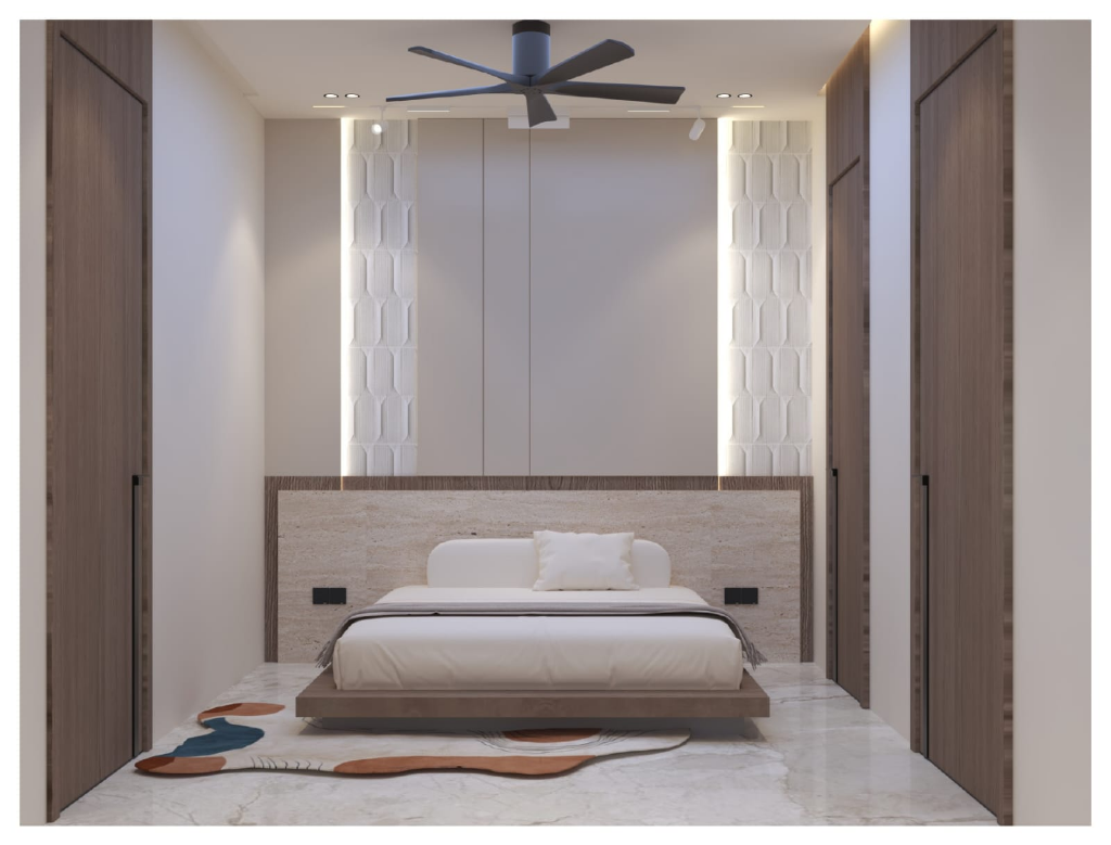 Elegant Bedroom Suite with symmetric layout and built-in closet panelling